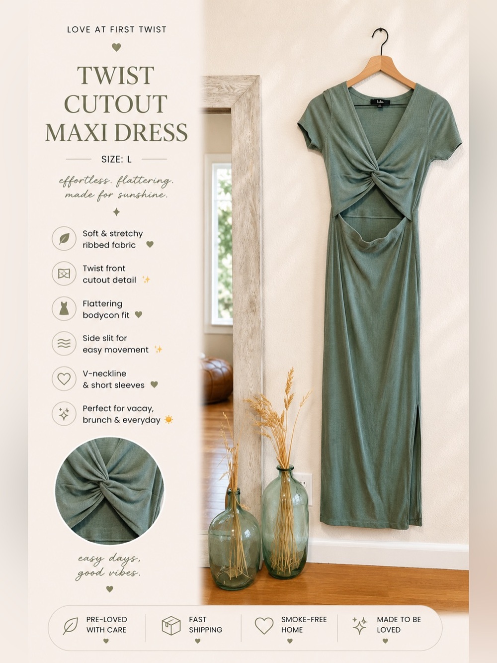 💚✨ Lulus Twist Cutout Maxi Dress | Size Medium ✨💚